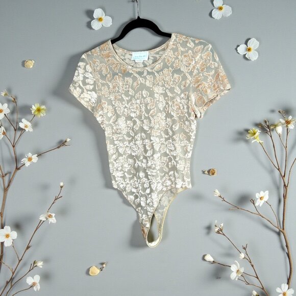 Hanky Panky Tops - Hanky Panky Peach Floral Burnout Bodysuit Vintage Size Large